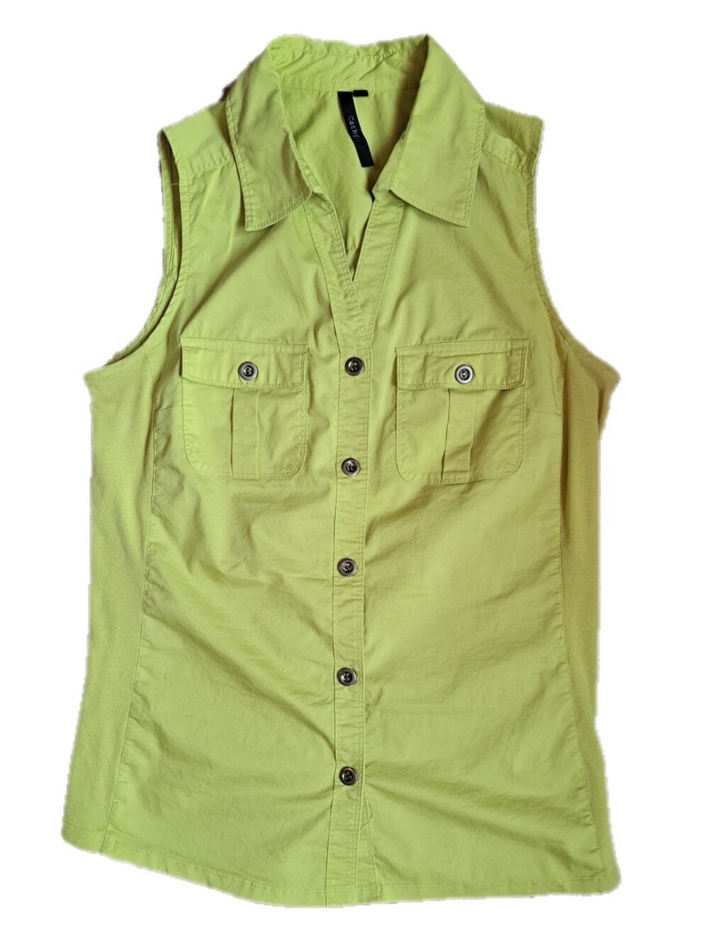 Cathy Size S Sleeveless Button-Front Shirt in Bright Spring Green